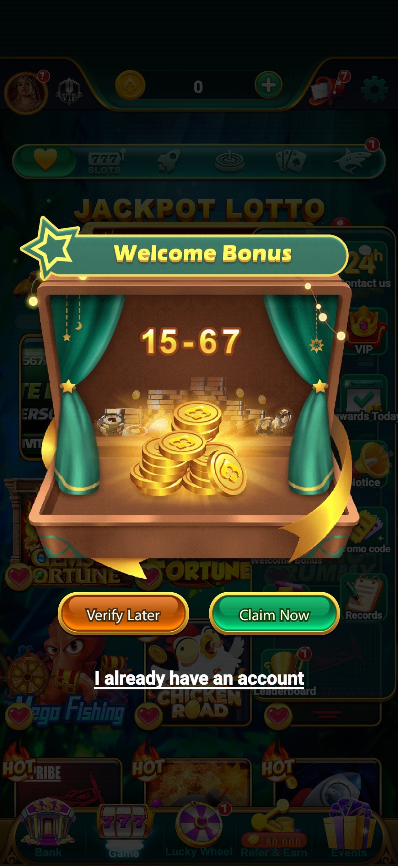 567 slots login screen — sign in to your 567 game account