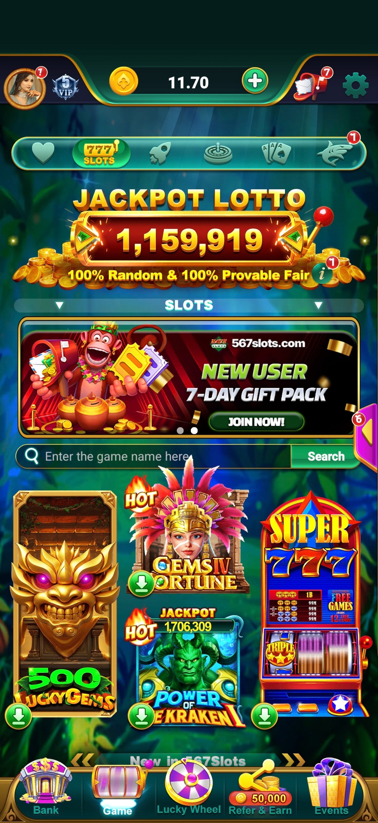 567 Slots — classic slot machine game with 567 jackpot rounds
